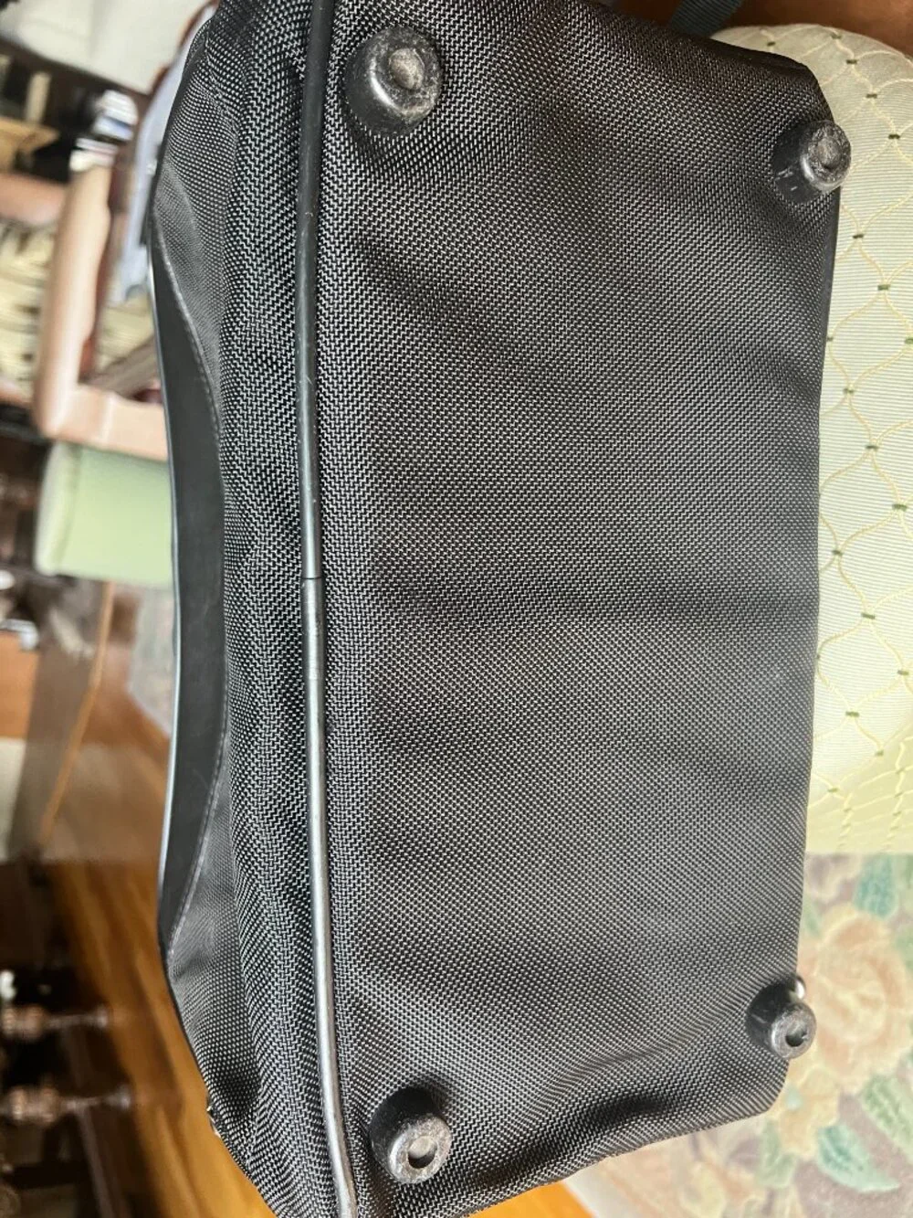 Hartmann Black Nylon Leather Travel Gym Tote Bag Plastic Lined